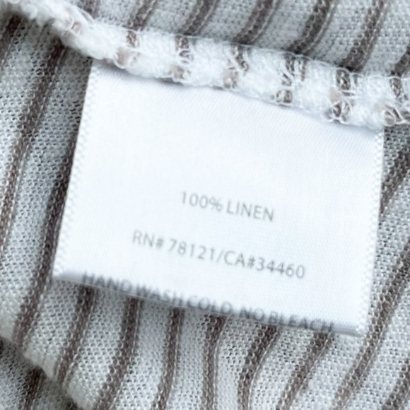Eileen Fisher Linen Short Sleeve V Neck Cardigan Cream Taupe Stripe Womens Large - Picture 7 of 10